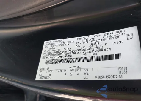 2017 Ford F-250 Xlt из США, поврежденный, VIN 1FT7W2BT2HEC89686